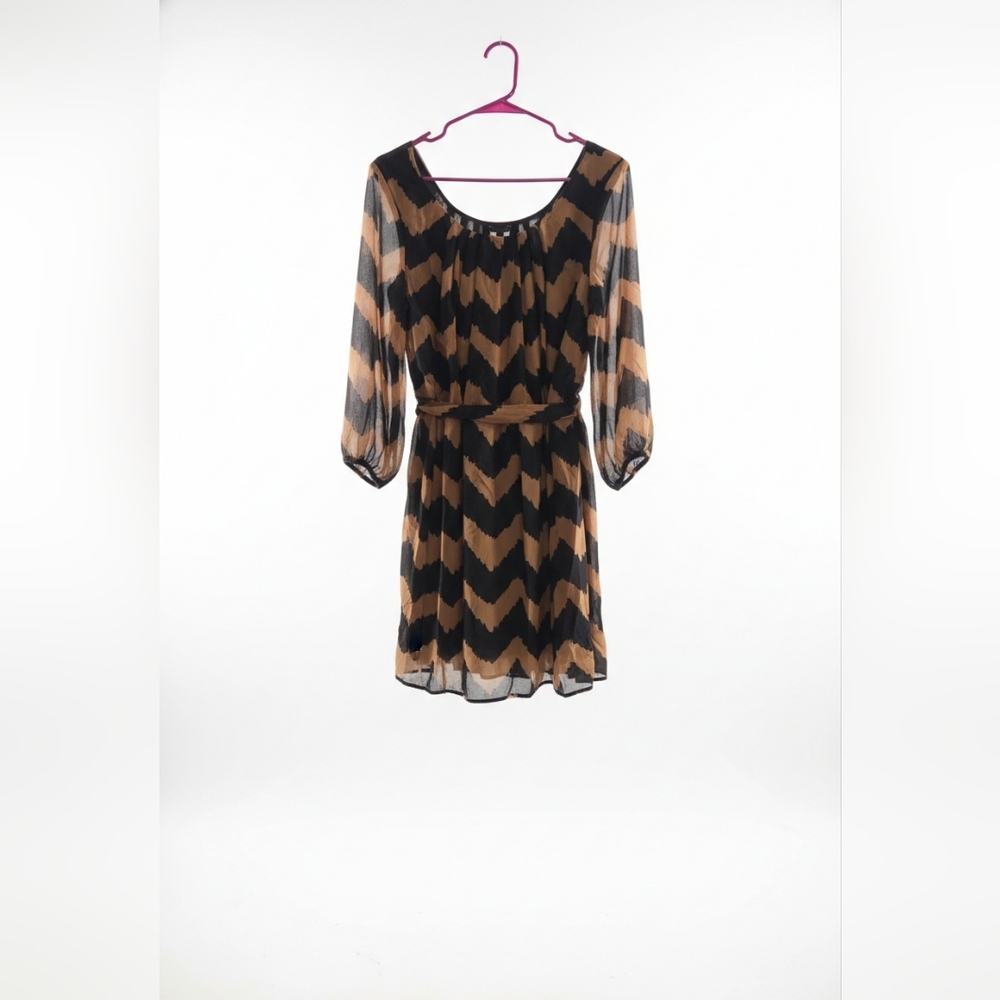 Lily Rose Black and Tan Chevron Dress